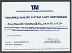TAI Supplier Quality System Approval Certificate